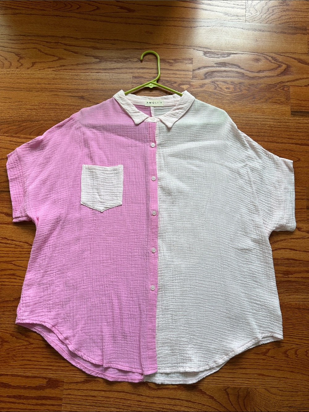 AMOLi Muslin Two-Tone Pink and White Button-Down Shirt